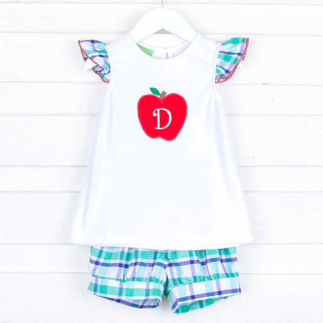 Navy and Green Plaid Apple Short Set | Classic Whimsy