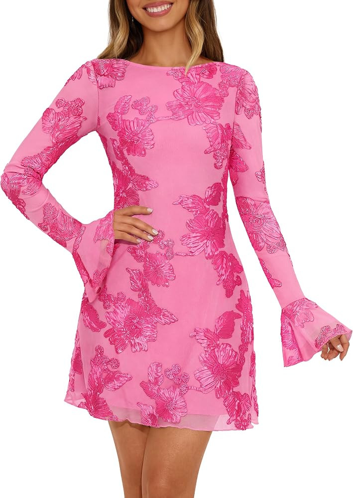 MEROKEETY Women's Floral Mesh Wedding Guest Cocktail Party Dress | Amazon (US)