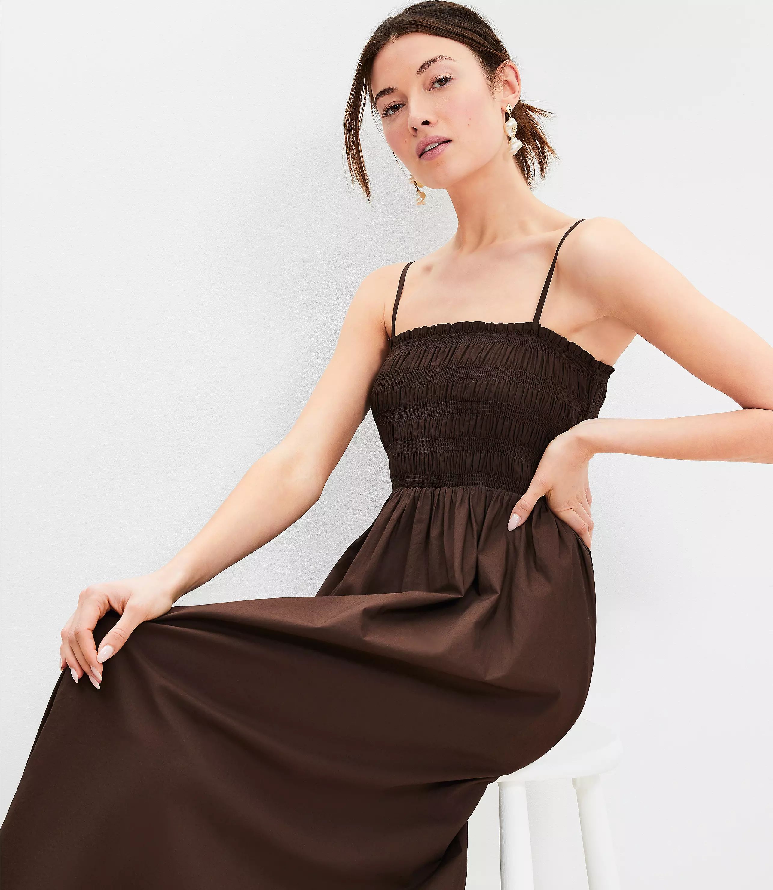 Poplin Smocked Strappy Maxi Dress | LOFT