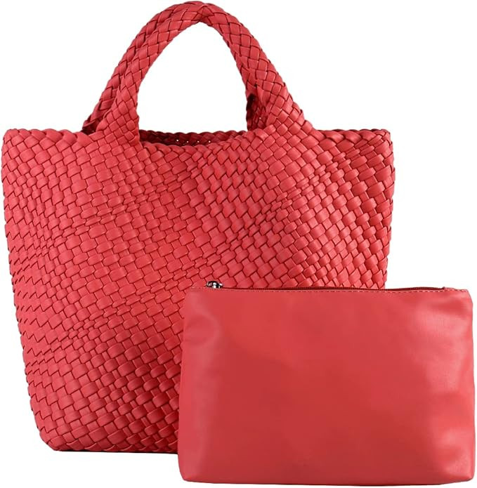 SHARPAD Woven Beach Tote Bag, Women Macaron Soft Leather Weave Handbag with Purse Top-handle Hand... | Amazon (US)