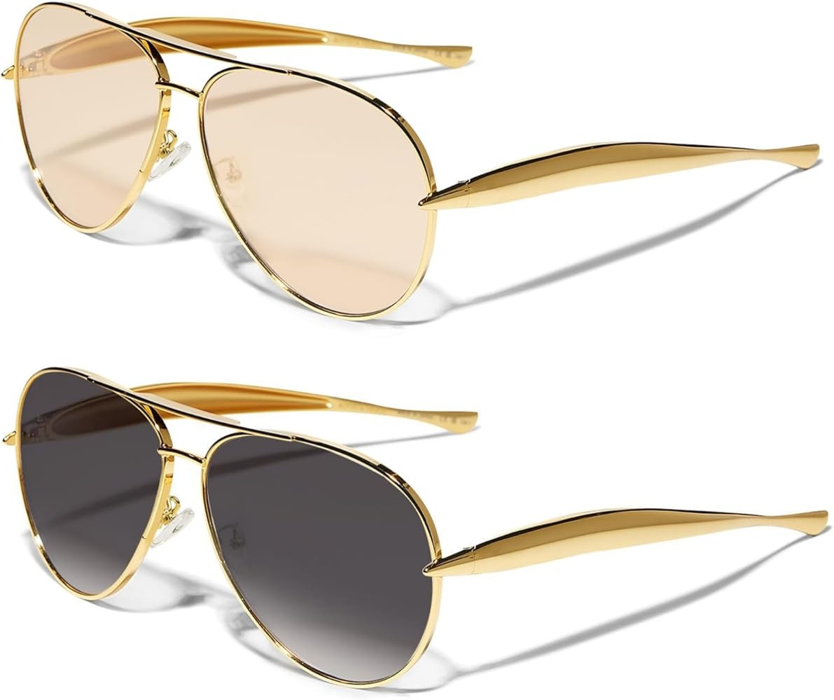 Retro Gold Aviator Sunglasses for Women Men, 2025 Metal Oversized 70s Aviators Sun Glasses | Amazon (US)