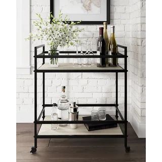 Waylowe Black Bar Cart - 28"W x 14"D x 32"H - Black/Tan - Metal | Bed Bath & Beyond