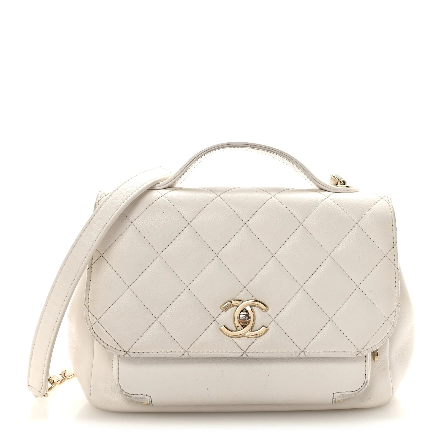 Caviar Quilted Medium Business Affinity Flap White | FASHIONPHILE (US)