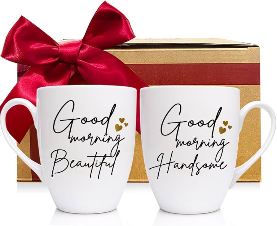 Novelty Good Morning Beautiful Handsome Coffee Mugs Set Gifts for Couples, Gifts for Him Her Newl... | Amazon (US)