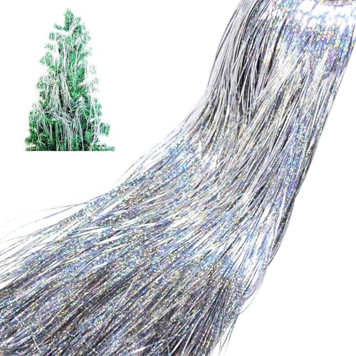 humyeam 2000 Strands Iridescent Tinsel Icicles for Christmas Tree, Xmas, Birthday Party Wedding Decorations 19.8" Inch, Silver | Amazon (US)