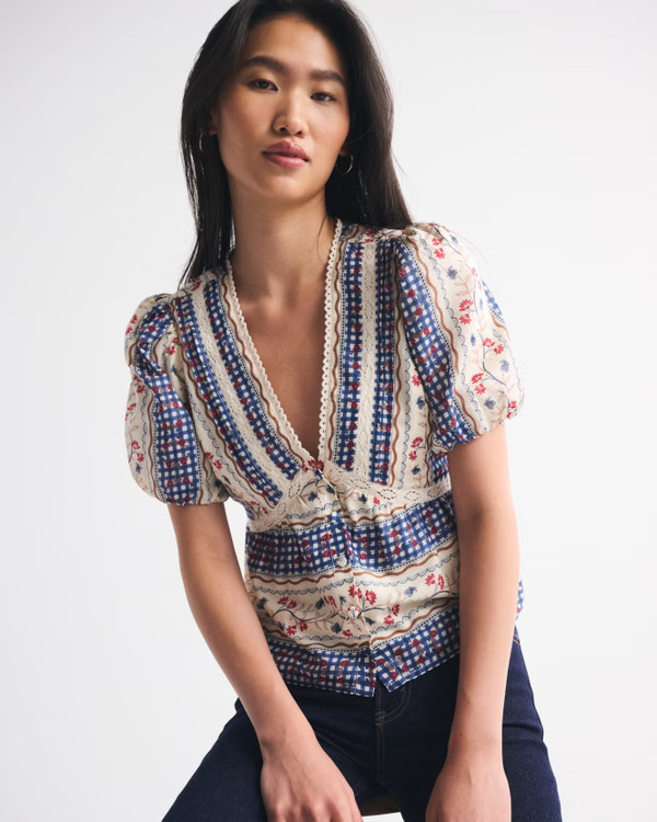 Puff Sleeve Button-Through Top | Abercrombie & Fitch (US)