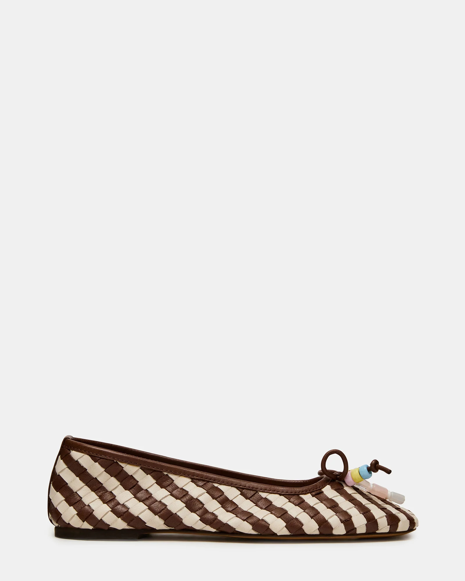 DIVY White/Brown Leather Woven Bow Ballet Round-Toe Women's Flat | Steve Madden (US)
