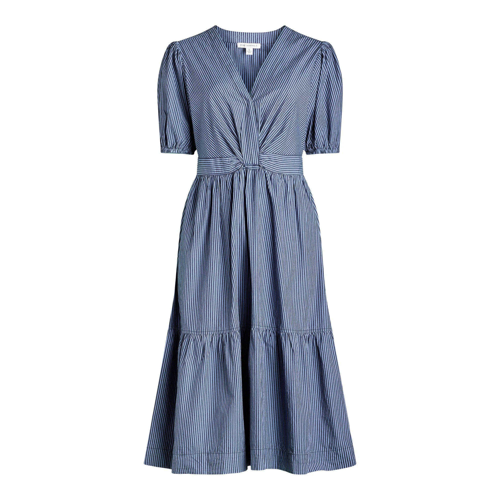 Free Assembly Women's Twist Front Cotton Midi Dress, Sizes XS-XXL - Walmart.com | Walmart (US)