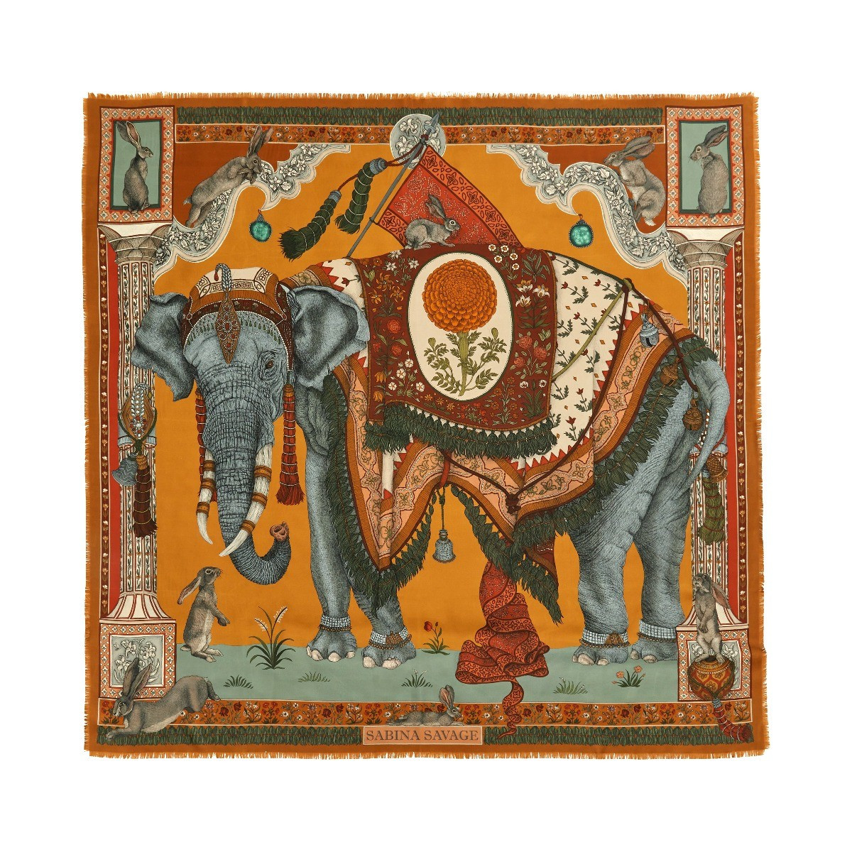 Sabina Savage The Rabbits & The Elephants Silk Scarf | Fortnum & Mason