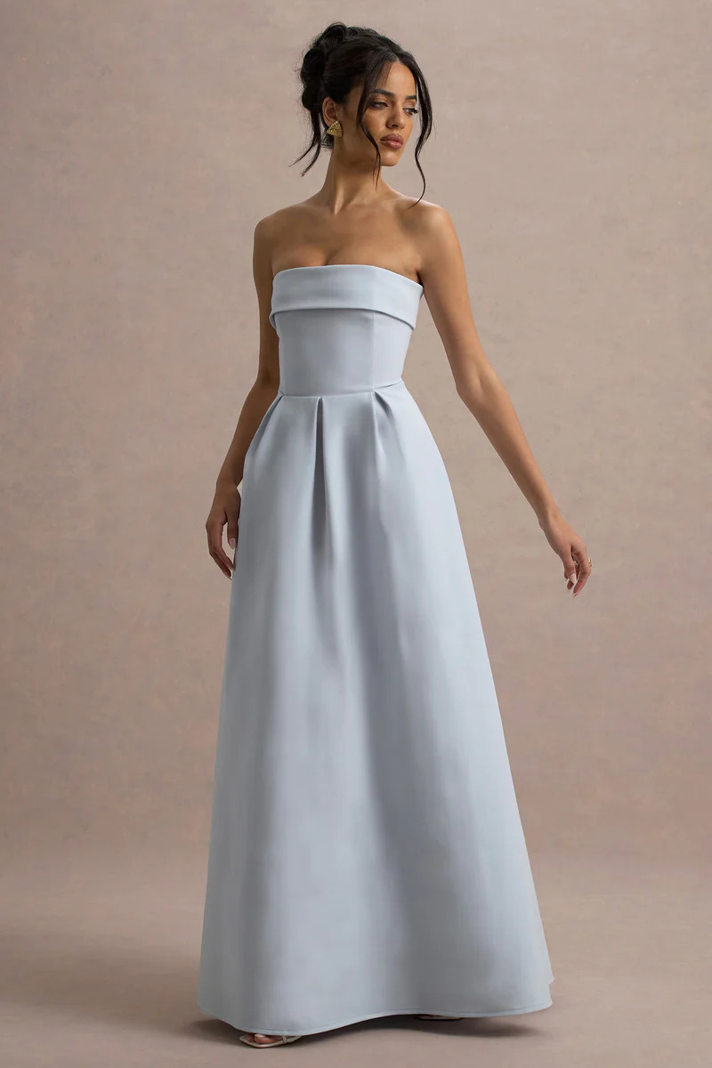 Maddalena  Powder Blue Bandeau Skater Maxi Dress | Club L London