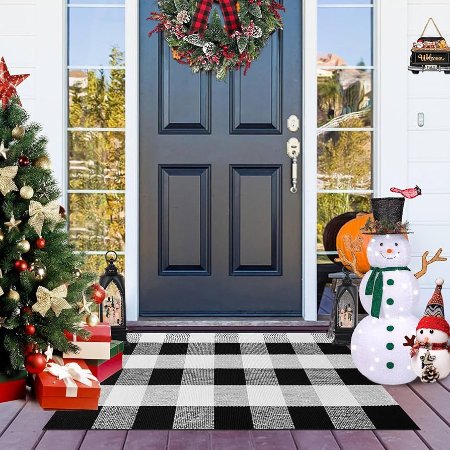 Buffalo Plaid Outdoor Rug 2x3 Cotton Woven Rug Black and White Checkered Rug Washable Front Porch... | Amazon (US)