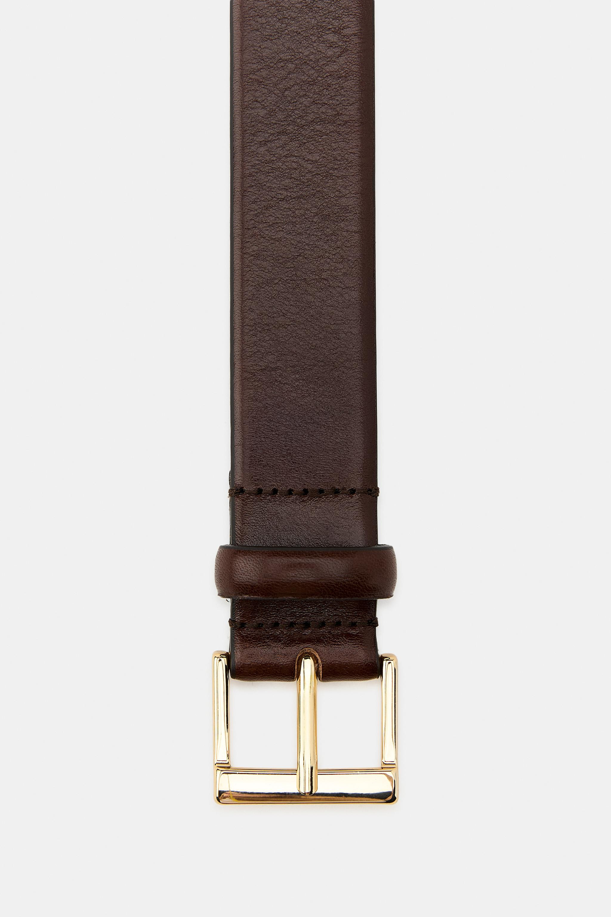 LEATHER BELT WITH SQUARE BUCKLE | Zara US