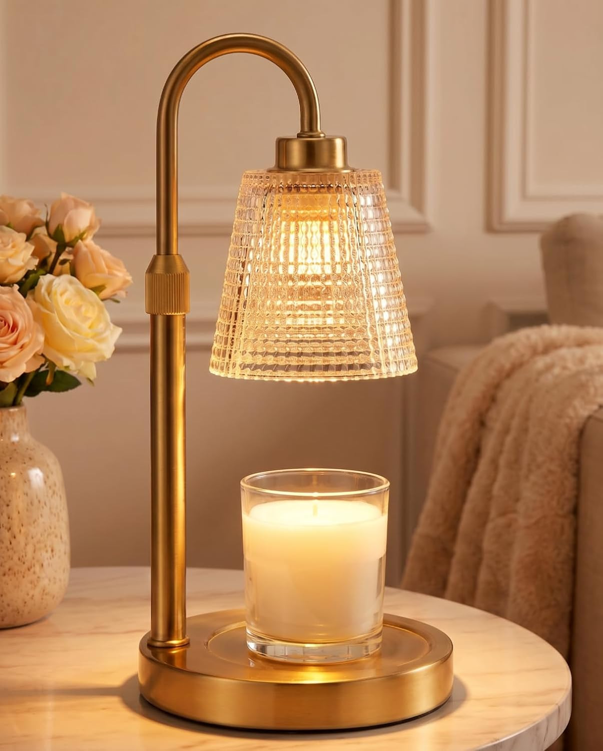 Gold Candle Warmer Lamp with Timer, Dimmable Candle Warmer for Jar Candles, Height Adjustable Wax Melts Warmer, Birthday Gifts for Women Mom, House Warming Gifts New Home Decor | Amazon (US)