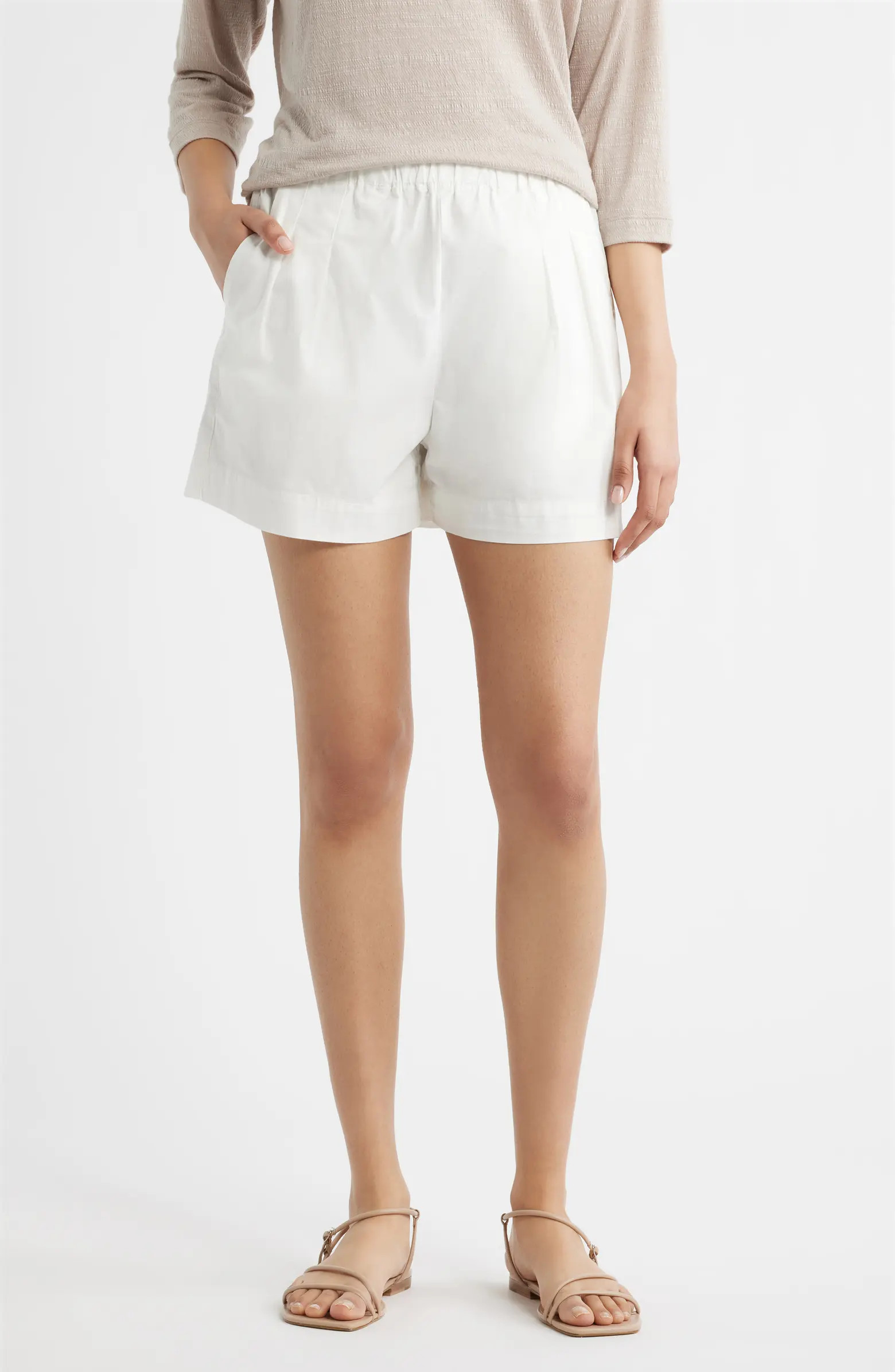 CITY BLUES Pleated Stretch Cotton Shorts | Nordstrom | Nordstrom