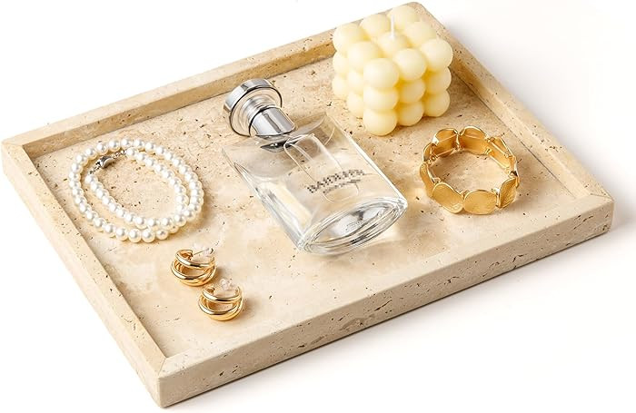 WORHE Vanity Tray Italy Travertine Stone for Jewelry, Perfume, Makeup, Candle Large Natural Marbl... | Amazon (CA)