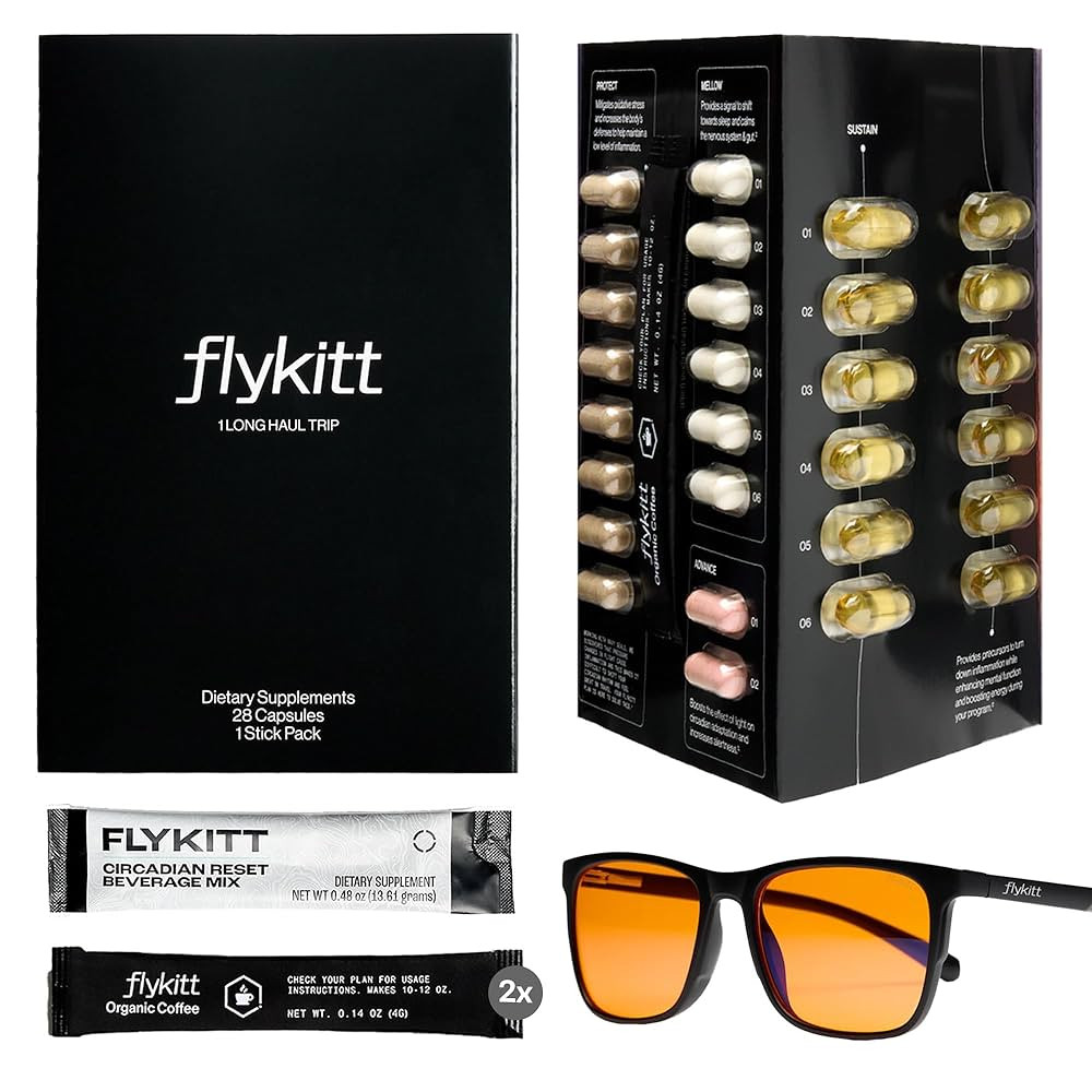 Flykitt Jet Lag Prevention System | Flight Essentials with App-Controlled Personalized Supplement... | Amazon (US)