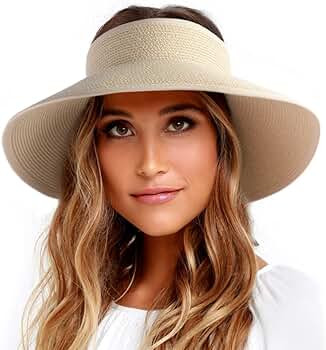 FURTALK Sun Visor Hats for Women Wide Brim Straw Roll Up Ponytail Summer Beach Hat UV UPF Packabl... | Amazon (US)
