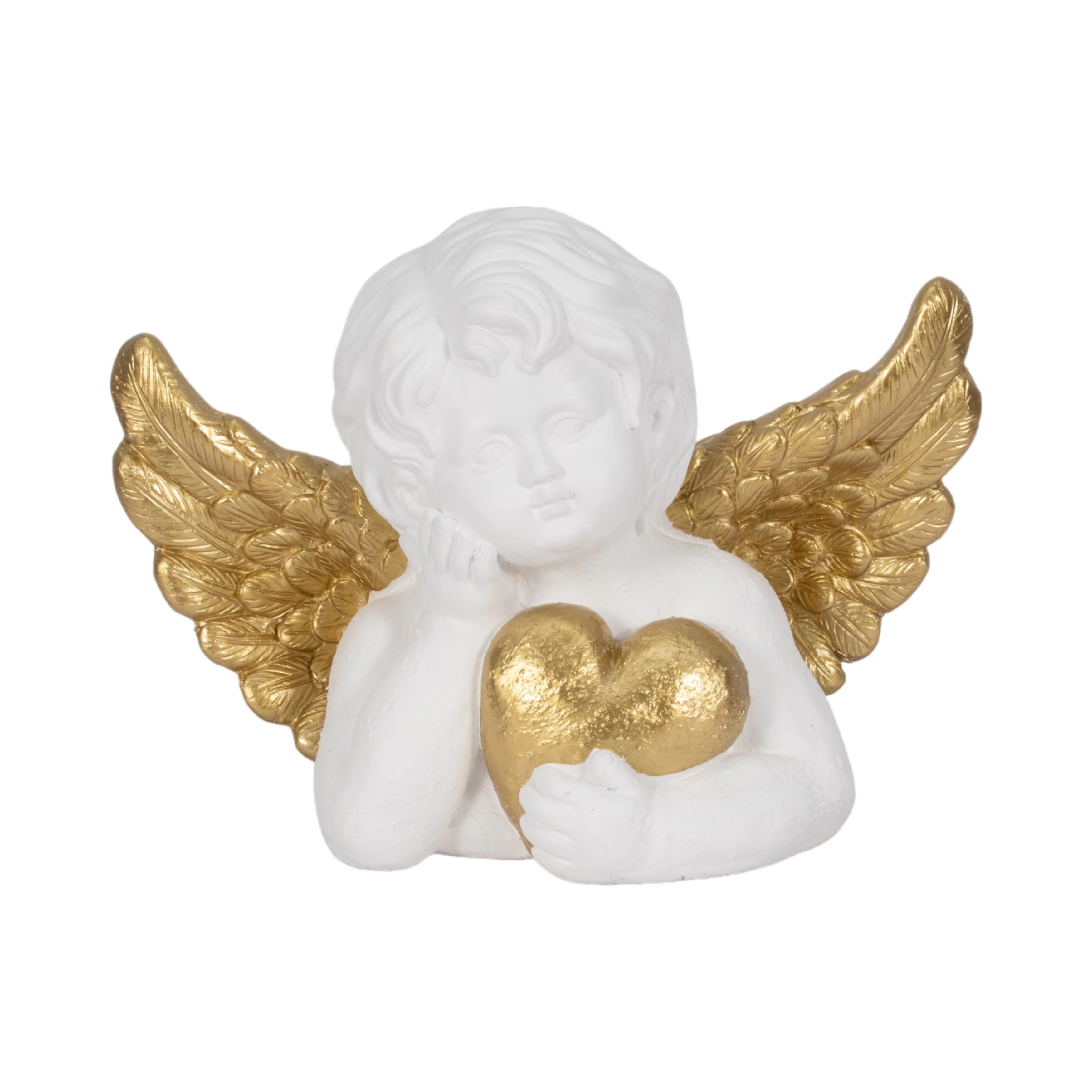 Sagebrook Home Cherub Statue, 15" Garden Decor In White,Gold, Durable Polyresin | Bed Bath & Beyond