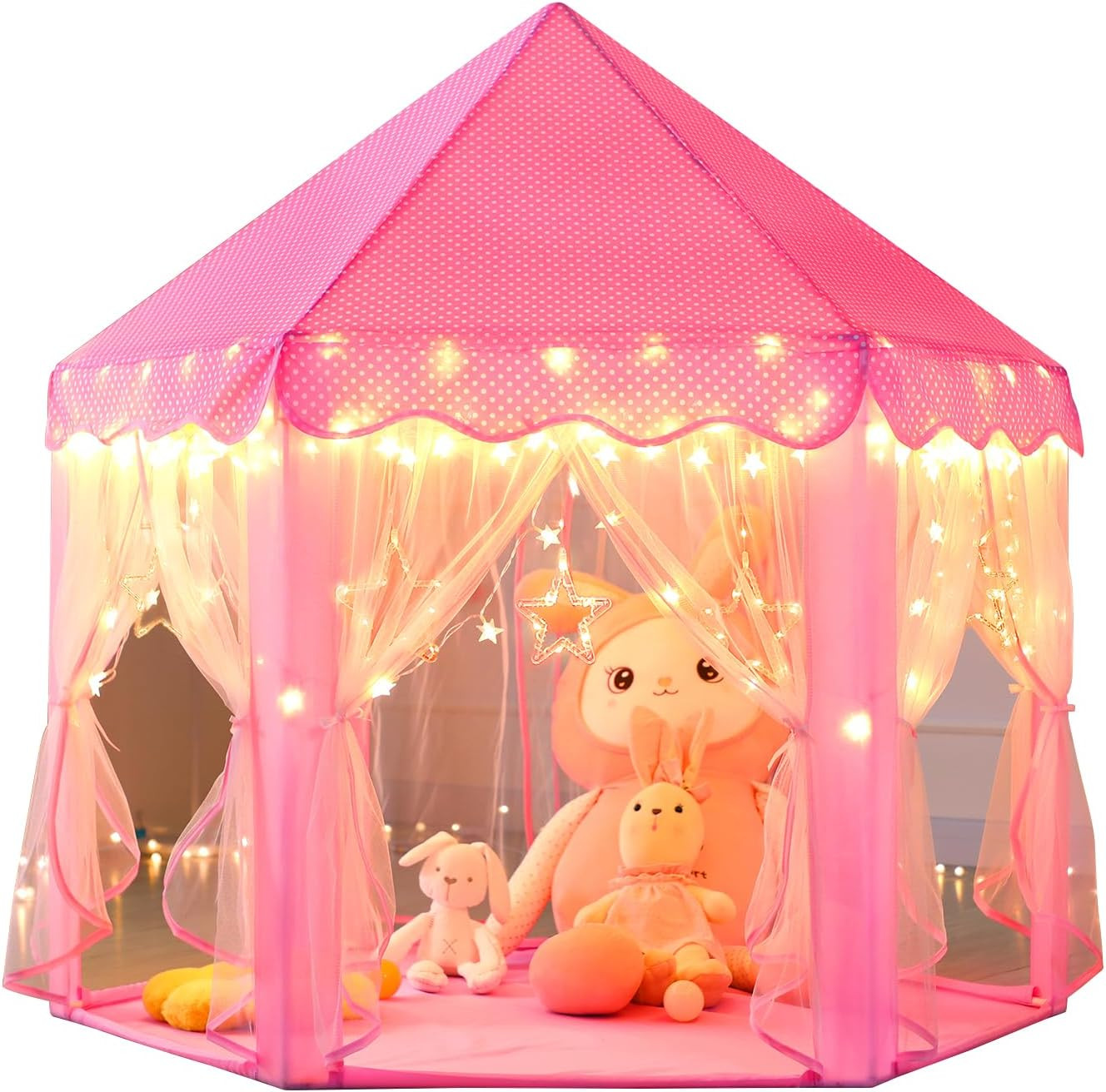 Monobeach Princess Castle Play Tent for Girls - Large 55'' x 53'' Playhouse with Star Lights for Indoor and Outdoor Play | Amazon (US)