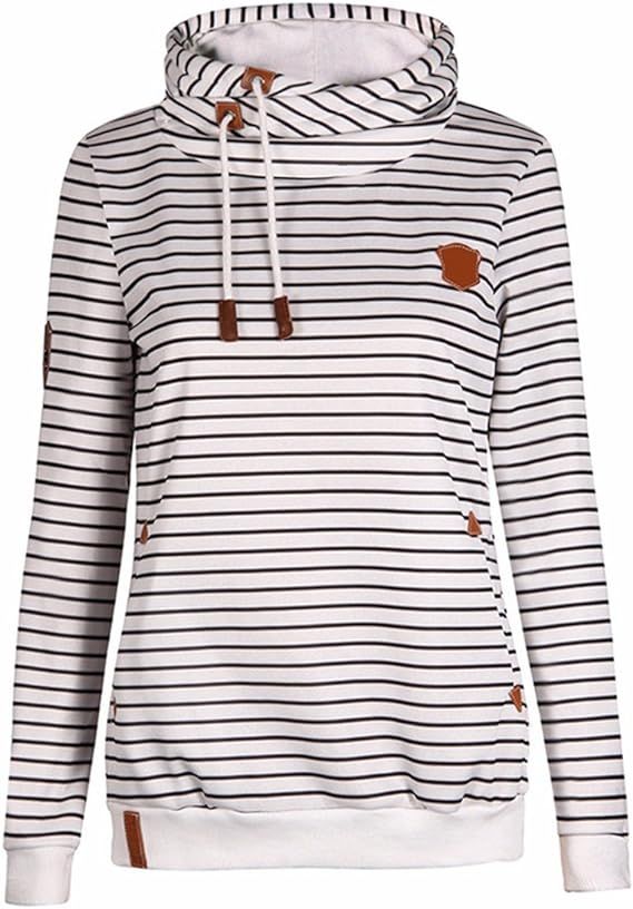 Sexyshine Women's Long Sleeve Stripe Color Block Hoodies Funnel Neck Pullover Hooded Sweatshirts | Amazon (US)