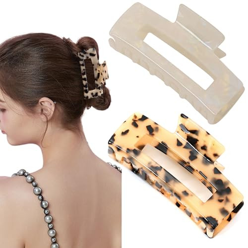 2 Pack Hair Claw Clips for Women Tortoise Shell Large Claw Hair Clips for Thin to Thick Hair Rectangle Hair Jaw clips | Amazon (US)