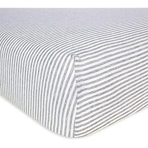 Burts Bees Baby Stripe Fitted Crib Sheet Organic Cotton BEESNUG - Heather Grey Stripes, Fits Unis... | Amazon (US)
