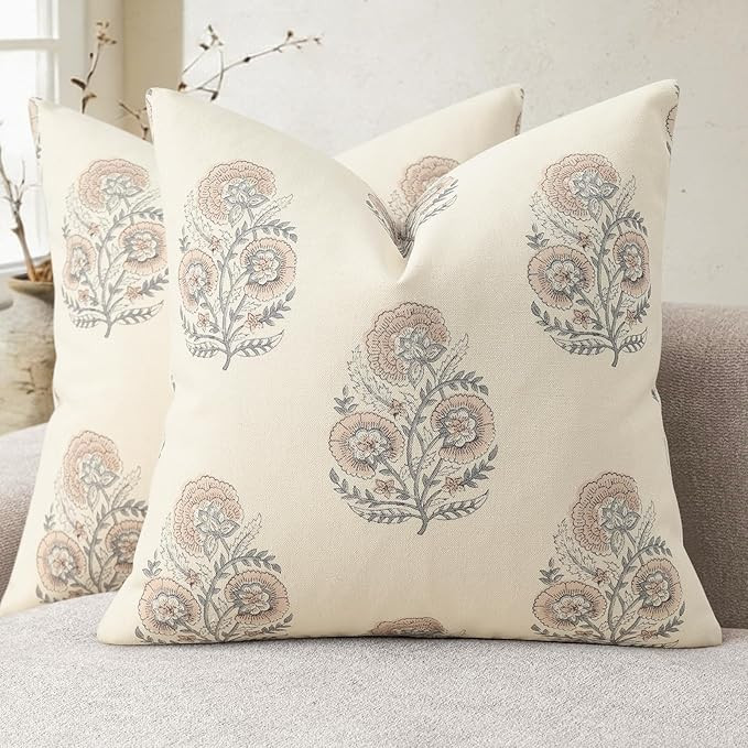 YCOLL Vintage Floral Print Pillow Covers 18x18 Set of 2 Patterned Accent Decorative Cushion Cover... | Amazon (US)