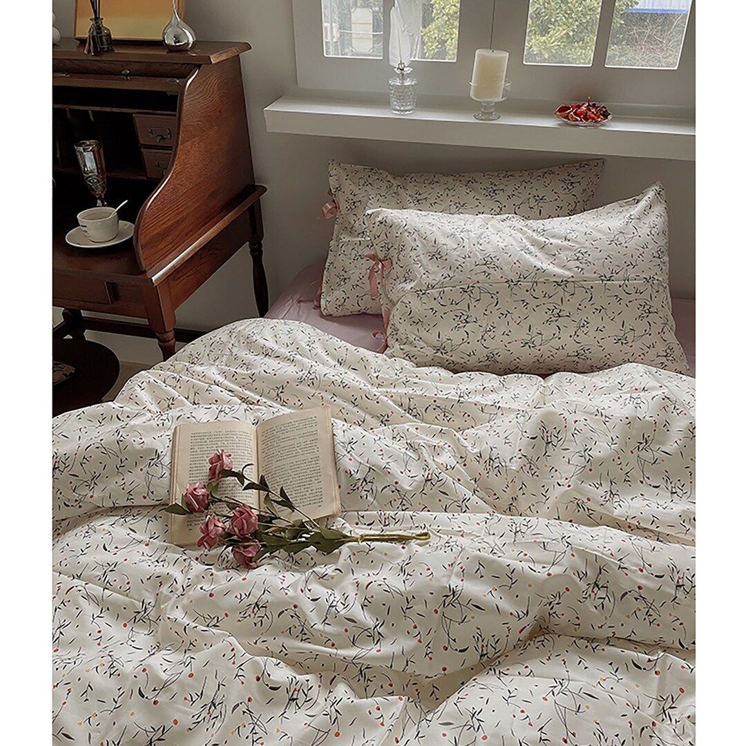 Romance French Floral Duvet Cover Set, 100%Cotton Duvet Cover, Beige Floral Bedding Set For Girl,... | Etsy (US)