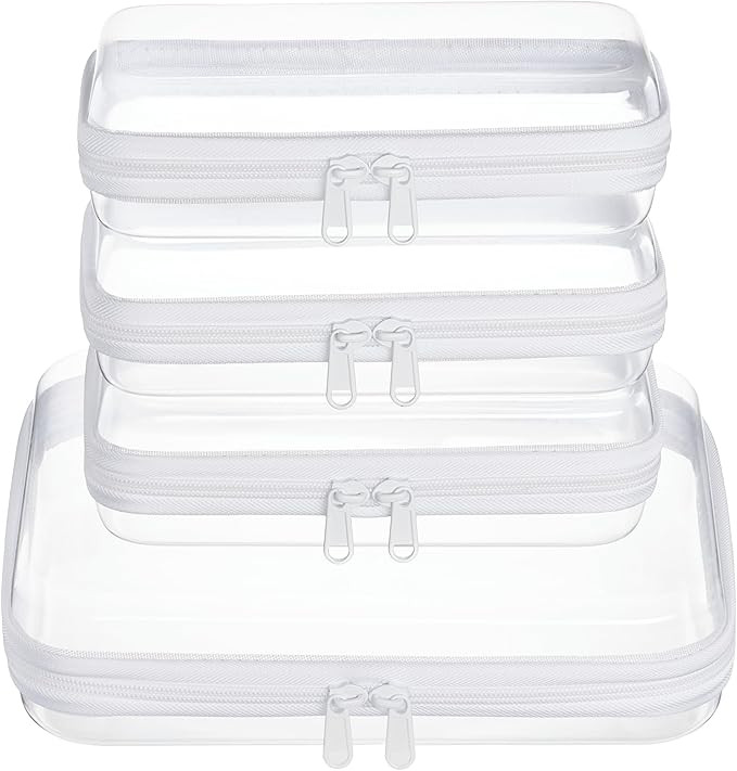 4 pcs Clear Zipper Pouches,Hard Shell Zipper Case, Toiletry Bag for Travel, CLear Diaper Bag, Toi... | Amazon (US)