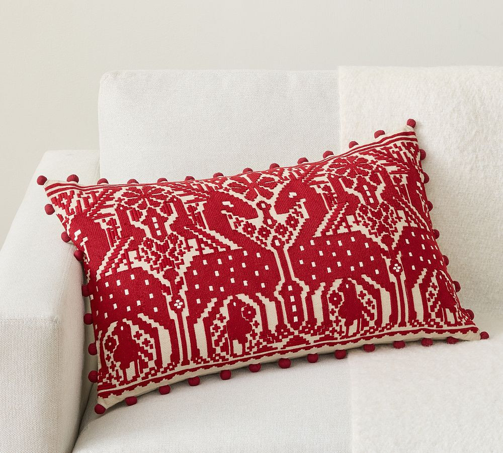 Reindeer Embroidered Lumbar Pillow | Pottery Barn (US)