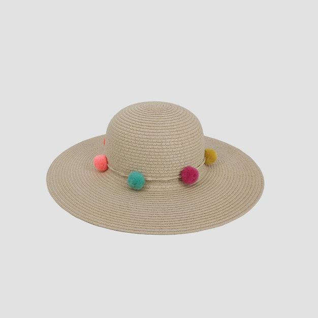 Toddler Girls' Straw Pom Floppy Hat - Cat & Jack™ Off-White | Target