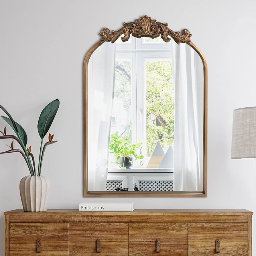Wall Mirror Window Decorative Traditional Vintage Ornate Baroque Mirrors Antique Arched Farmhouse... | Amazon (US)