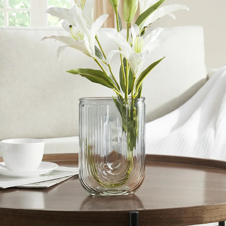 7" Teal Blue Rainbow Arch Shaped Ribbed Glass Vase | Walmart (US)