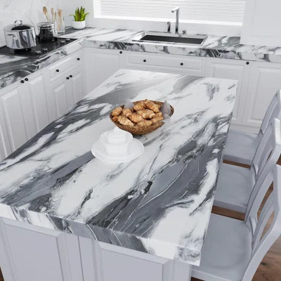 Black And White Marble Contact Paper, Peel And Stick Vinyl With Silver Veins, Waterproof, Oil-Proof, 38.8 Sq.Ft For Countertops, Cabinets, Furniture | Wayfair North America