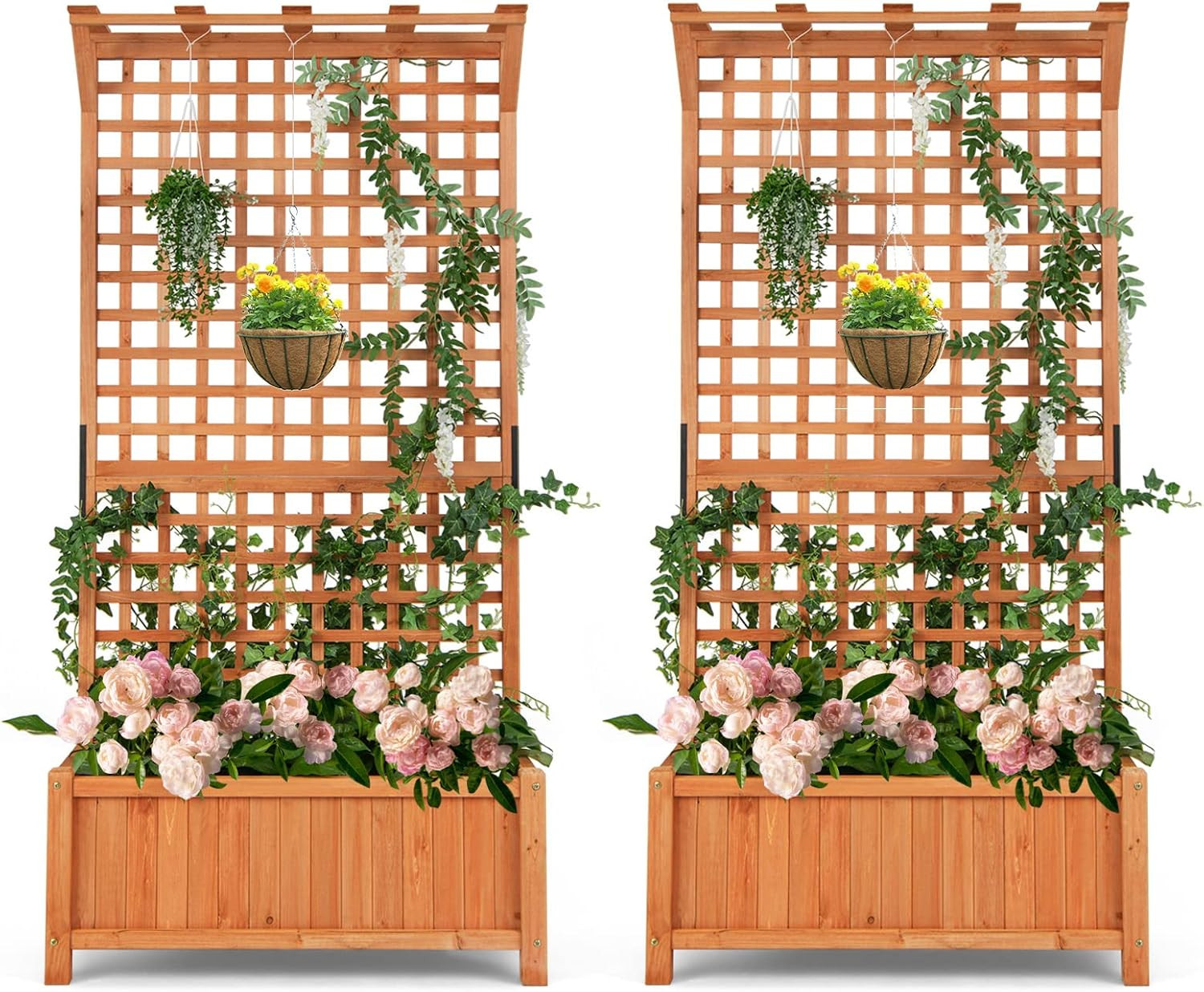 S AFSTAR Planter with Trellis Set of 2, 35.5x17.5x72.5-inch Wood Planter Box with Lattice Trellis... | Amazon (US)