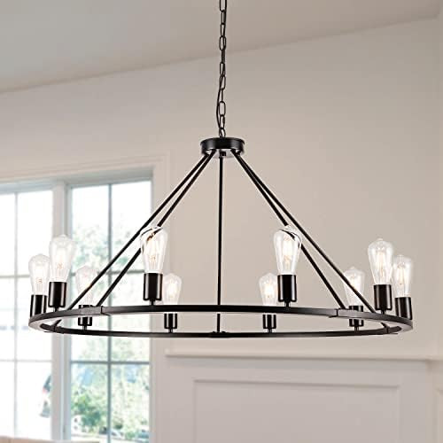 brfaixla 10-Light Farmhouse Wagon Wheel Chandelier, 39.4'' Vintage Industrial Round Hanging Ceili... | Amazon (US)