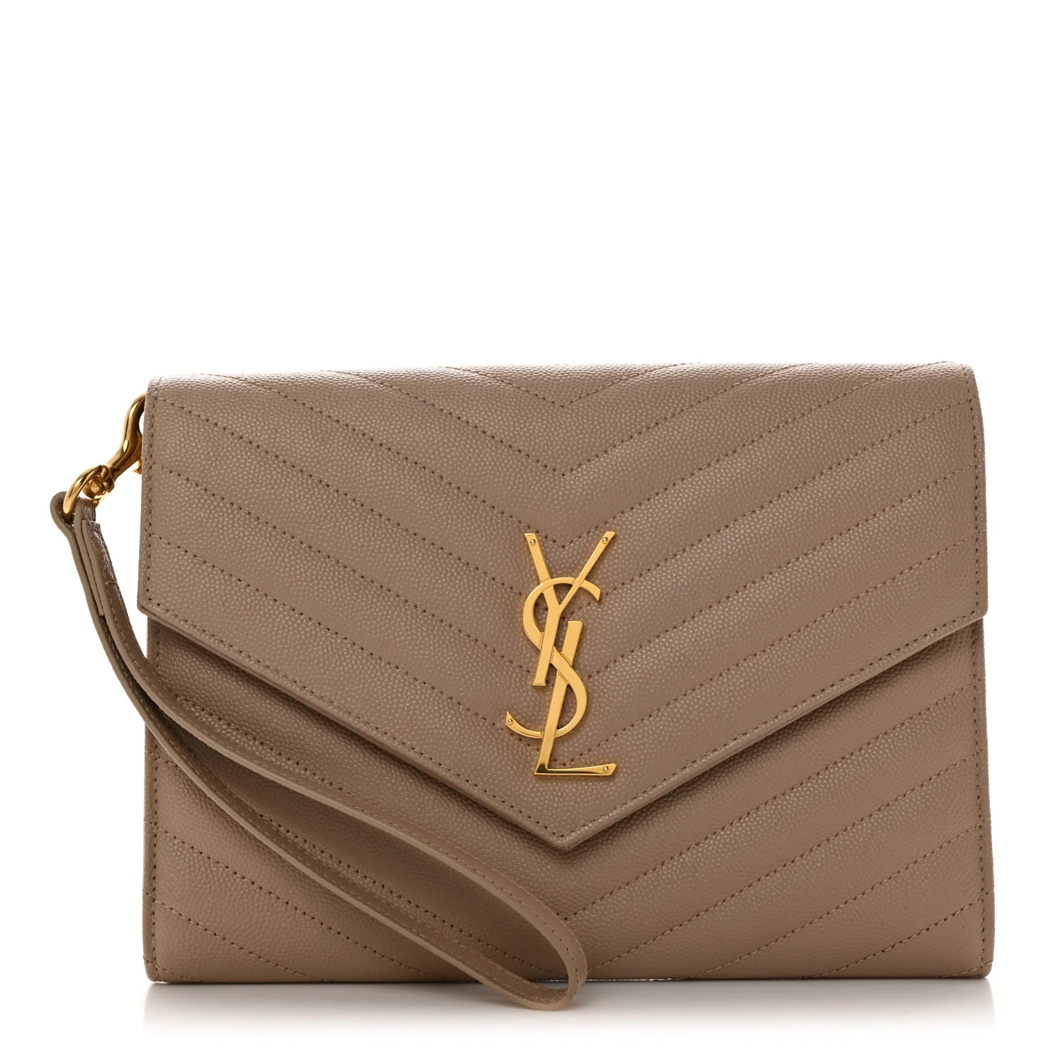 Grain De Poudre Matelasse Chevron Monogram Envelope Clutch Dark Beige | FASHIONPHILE (US)