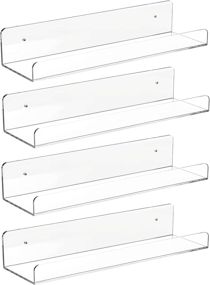CY craft 4 PCS Clear Acrylic Floating Wall Ledge Shelf 15 Inch Wall Mounted Nursery Kids Bookshel... | Amazon (US)