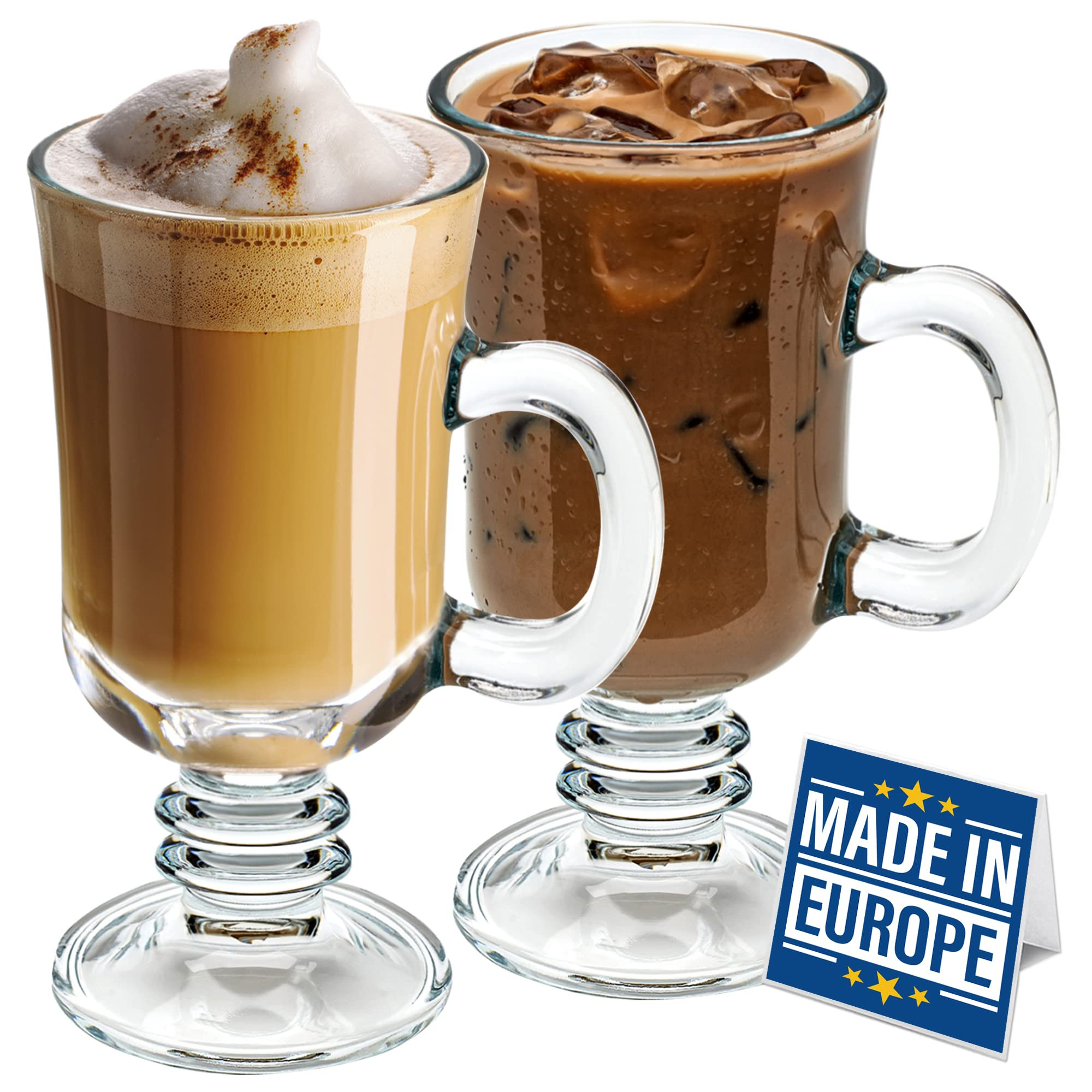 Volarium Irish Glass Coffee Mugs, Latte Cups, Set of 2 Cappuccino and Hot Chocolate Mugs with Han... | Amazon (US)