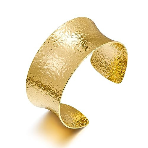 WOWORAMA Hammered Wide Cuff Bracelets for Women Boho Chunky Bangle Bracelet Vintage Adjustable Statement Cuff Bracelet with Concave Edges | Amazon (US)