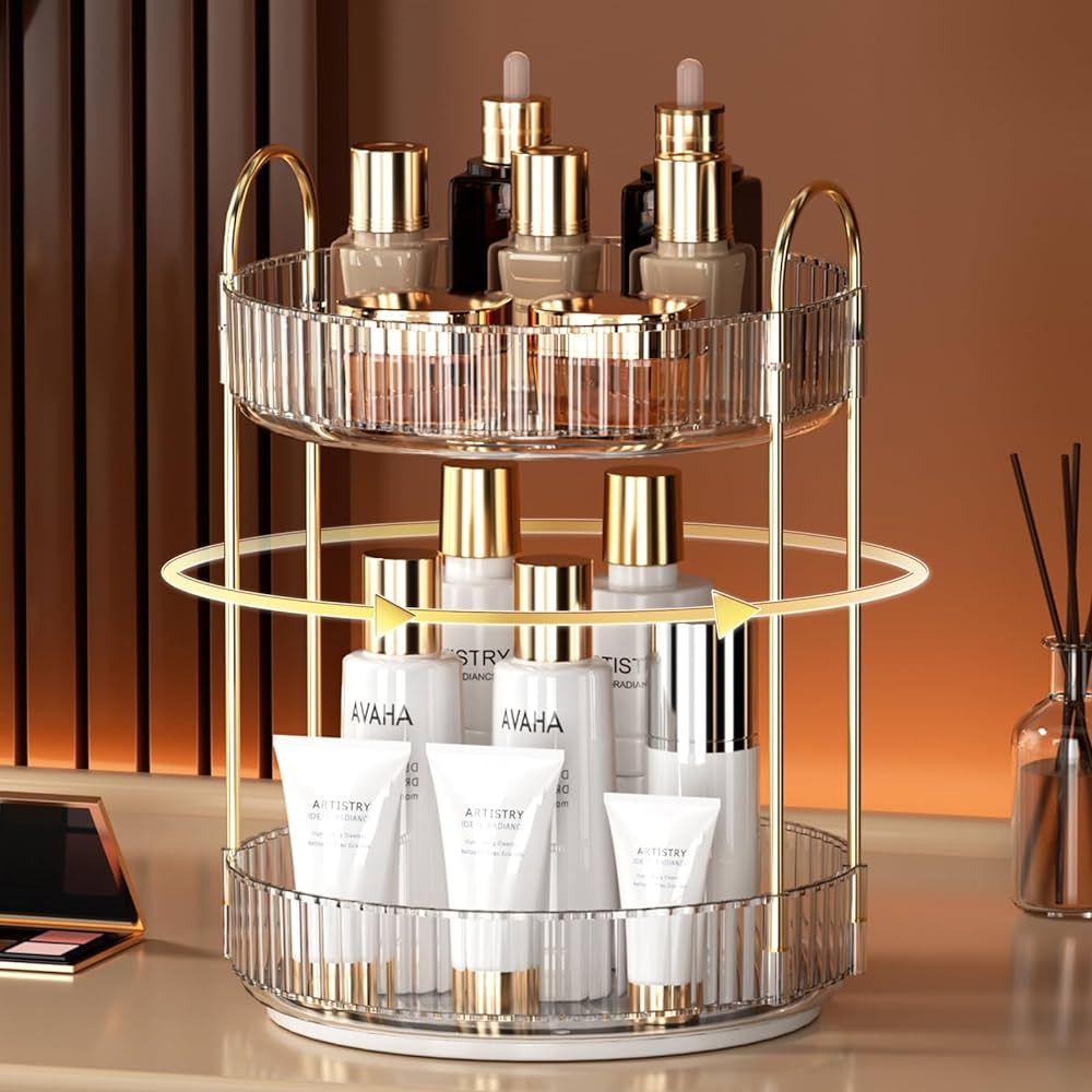 YCIA&DONE 360 Rotating Makeup Organizer and Storage for Vanity Countertop 2 Tiers, High Capacity ... | Amazon (US)