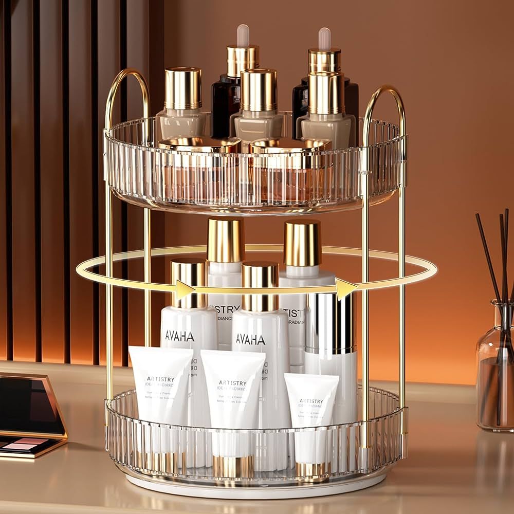 YCIA&DONE 360 Rotating Makeup Organizer and Storage for Vanity Countertop 2 Tiers, High Capacity ... | Amazon (US)