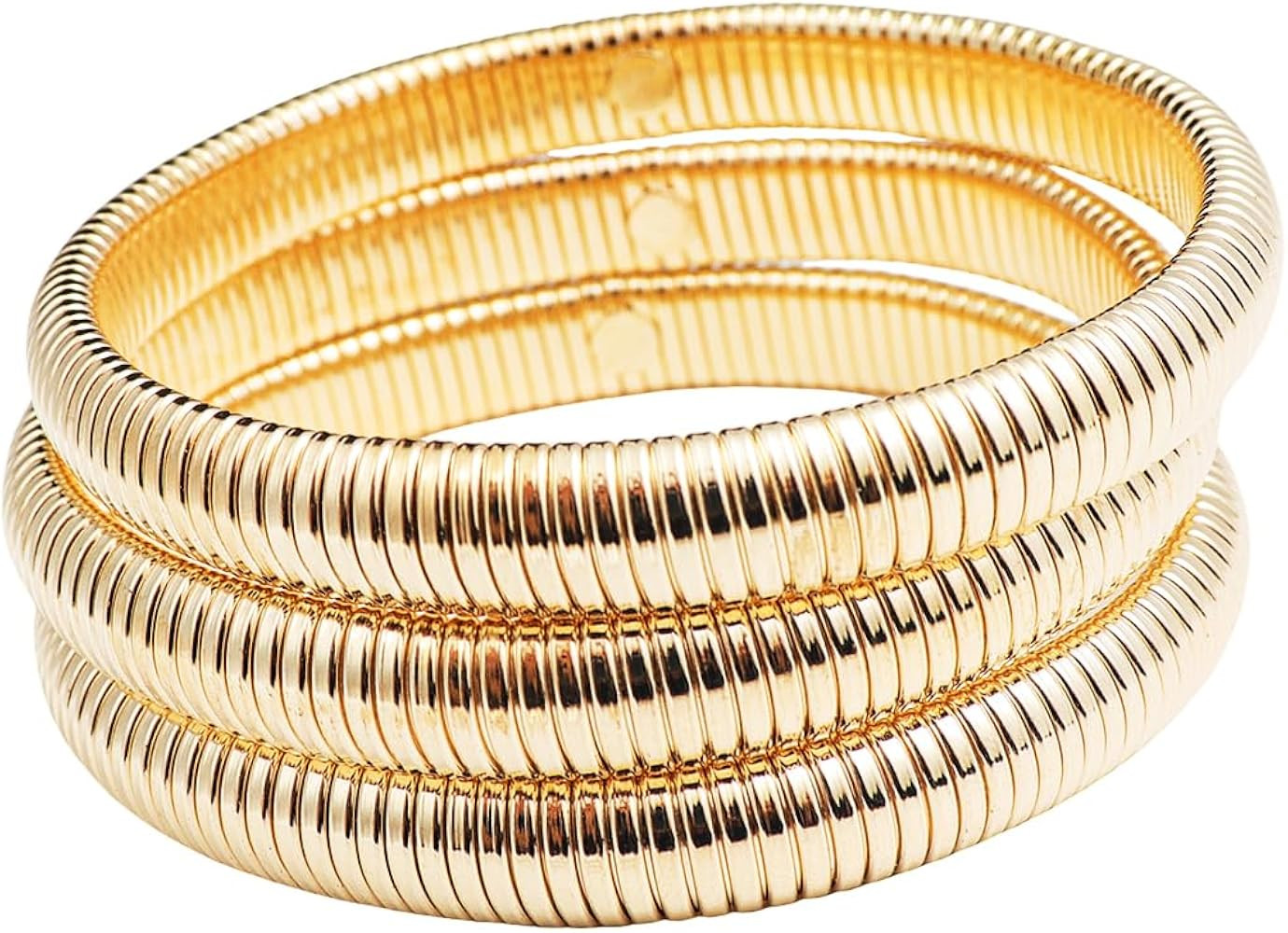 Pingyongchang Gold Silver Chunky Bangle Stretch Bracelets For Women Men 14K Gold Filled Stainless... | Amazon (US)