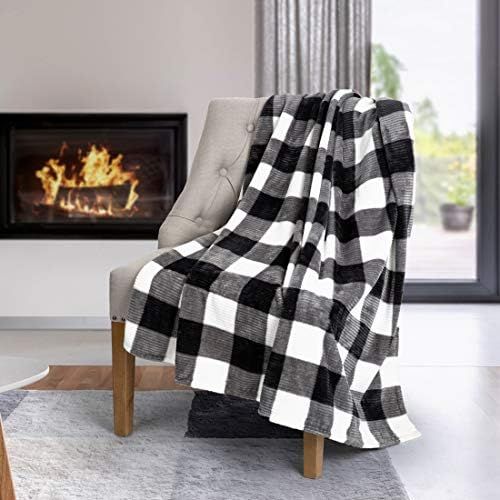 Safdie & Co. Flannel Printed Ribbed 48x60 White Plaid Ultra Soft Throw, Black - 65903.Z.06 | Amazon (US)