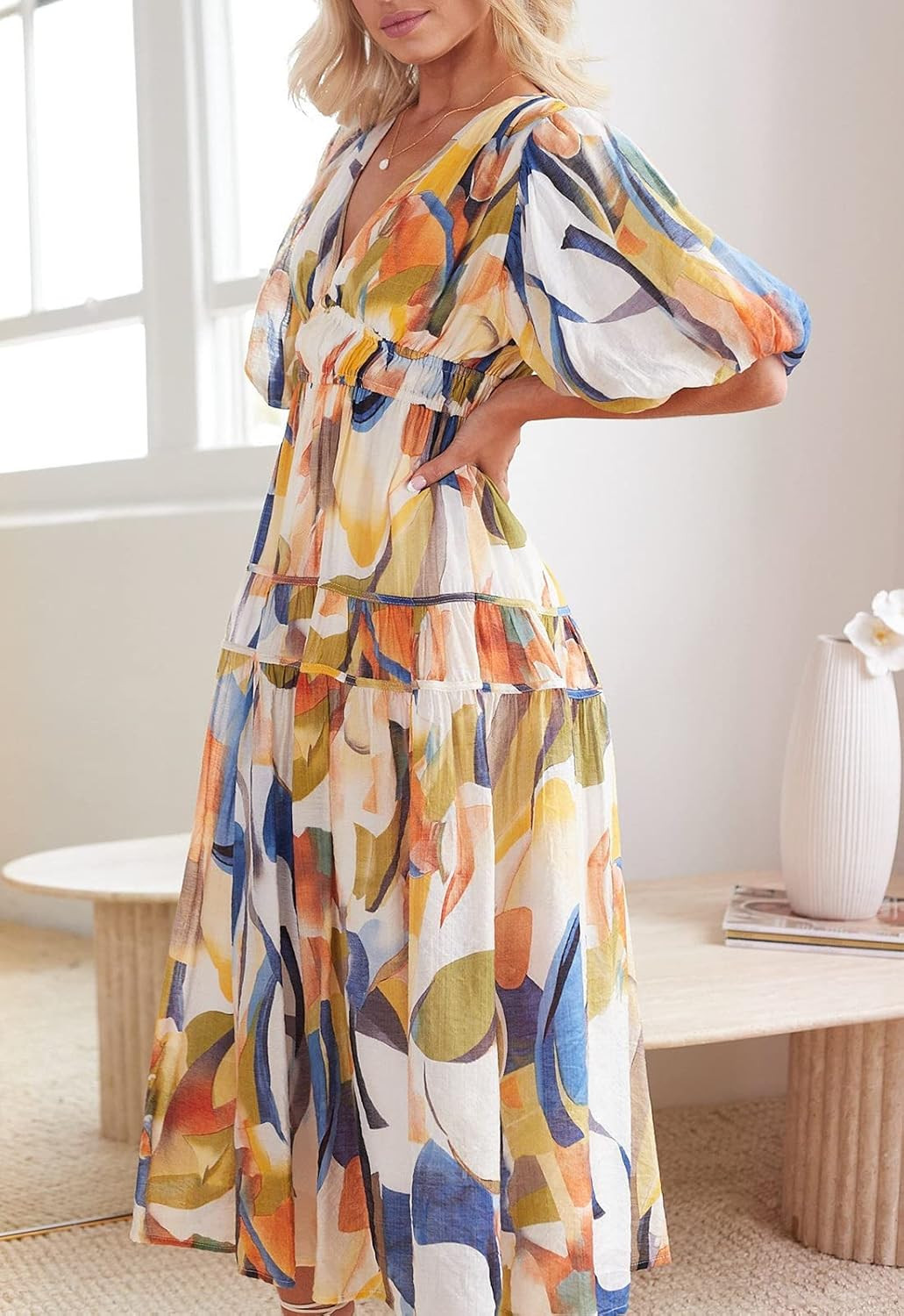 Sissyaki Women's Boho Floral Midi Dress Smocked Beach Flowy Dress | Amazon (US)