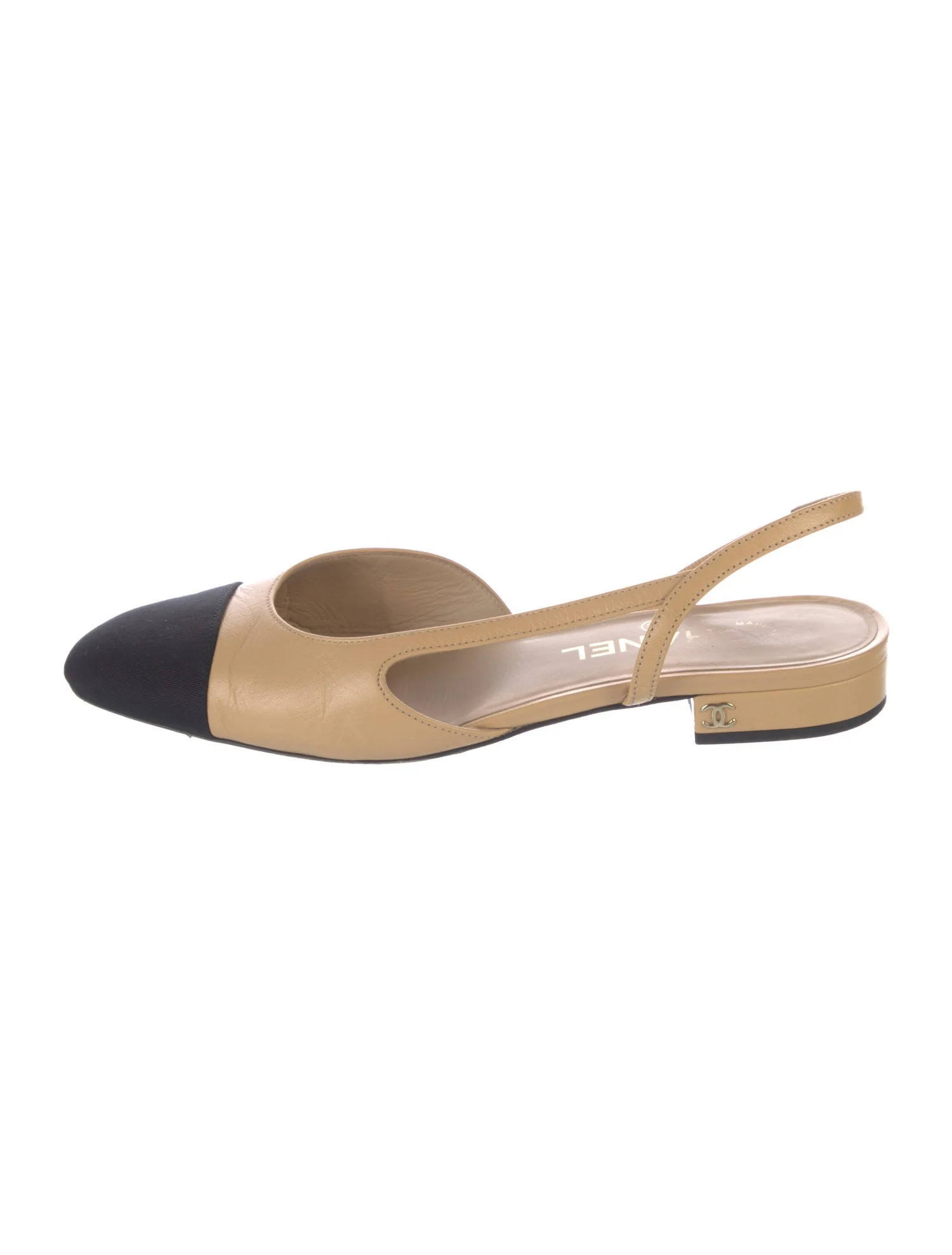 Chanel Interlocking CC Logo Leather Slingback Flats | The RealReal