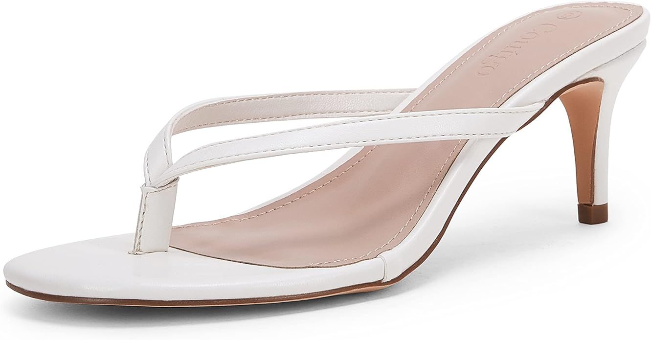 Coutgo Women's T Strap Flip Flops Thong Slip On Heeled Sandals Slide Kitten Heel Comfortable Shoe... | Amazon (US)