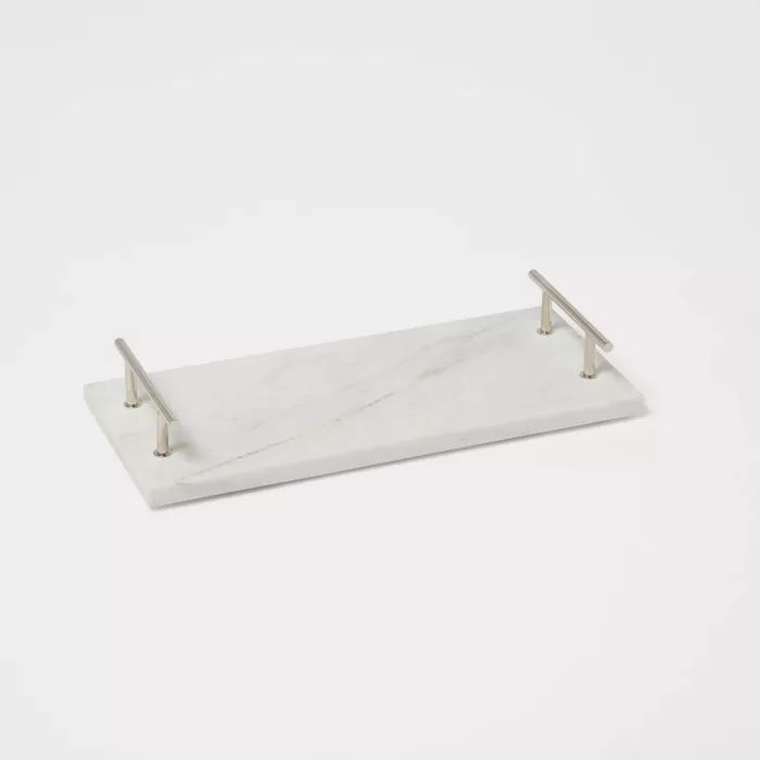14" x 6" Marble and Wood Serving Tray with Handles White - Threshold™ | Target