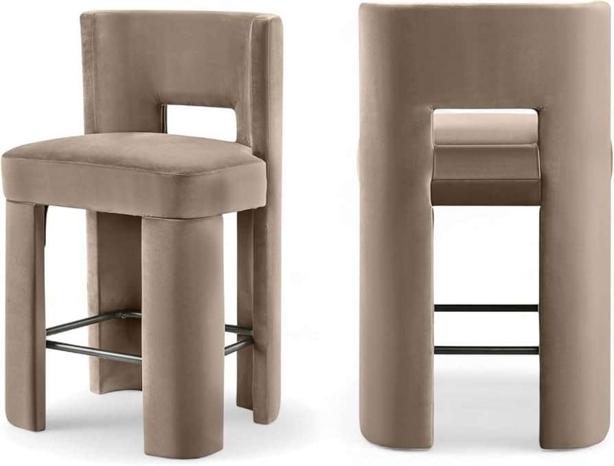 Meridian Furniture Zuno Taupe Velvet Performance Fabric Counter Stool (Set of 2) | Amazon (US)