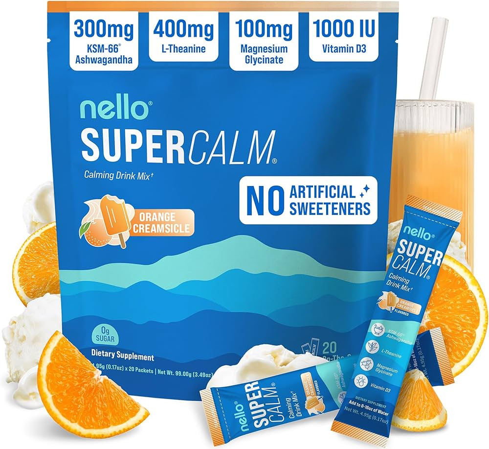 Nello Supercalm Powdered Drink Mix, Cortisol Reducer* and Sleep Aid Supplement, L Theanine, Ksm-6... | Amazon (US)
